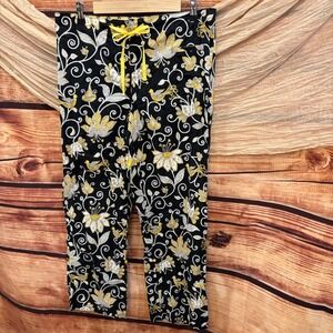 Vera Bradley Bright‎ Floral Bird Black Gold Floral Drawstring Lounge Pant Size S